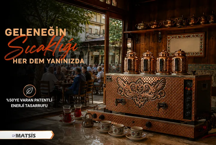 Matsis Elite profesyonel bakır çay kazanı ve çay servisi