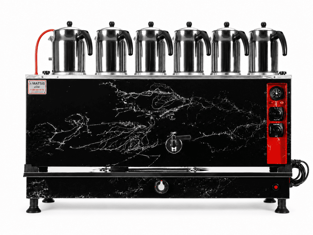 Matsis Elite boyalı elektrikli gazlı çay kazanı 6 demlikli 60 litre önden görünüm